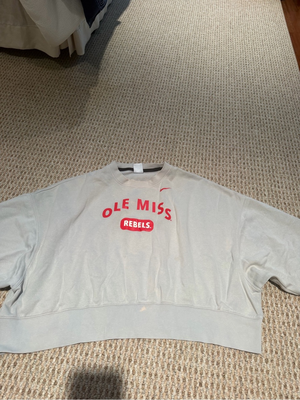 Nike Cream Crewneck Sweatshirt with Red Ole Miss Rebels Logo